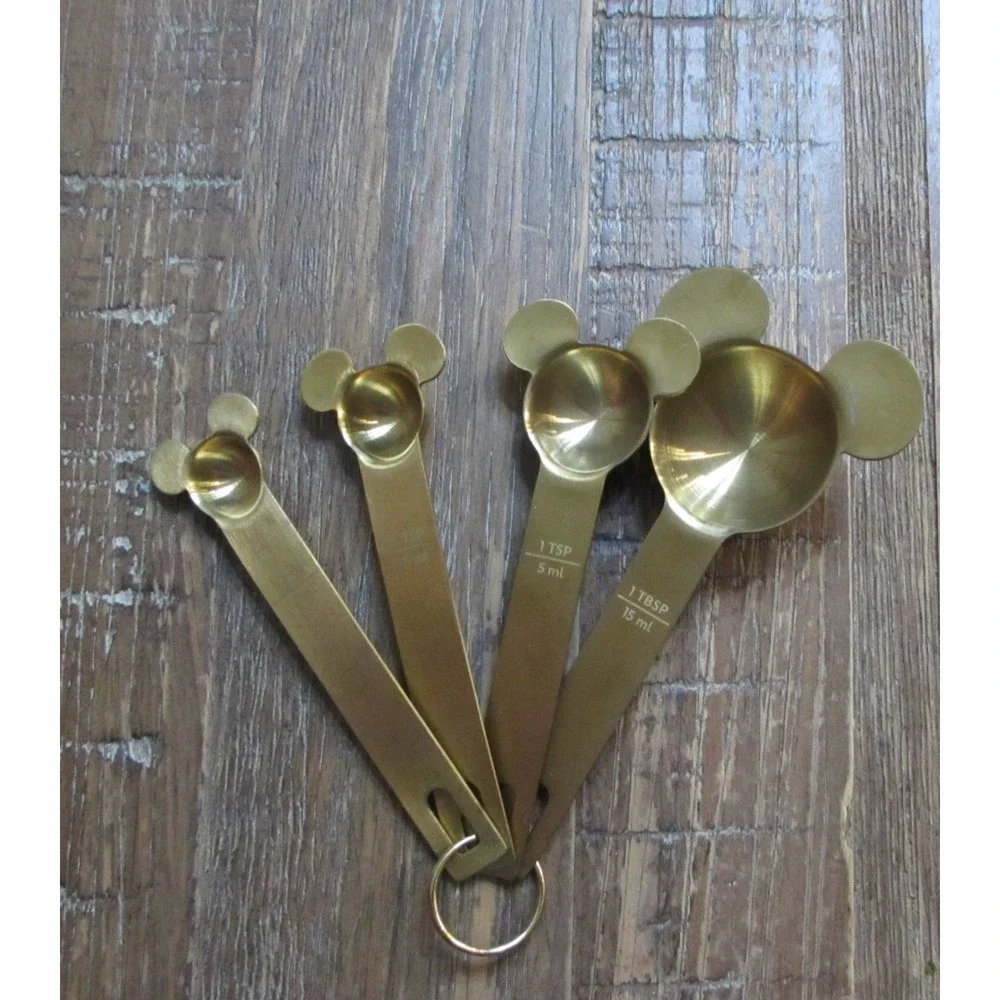 Official Disney Parks Homestead Mickey Mouse Brass Tone Measuring Spoons Set 4